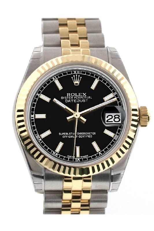 Rolex Datejust 31 Black Dial Fluted Bezel 18K Gold Two Tone Jubilee Ladies 178273 Pre-owned-Rolex Daytona Stainless Steel Watch