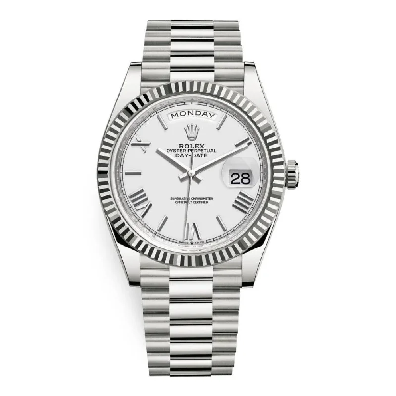 Rolex Day Date 40mm - Ref: 228239-0046 - White Roman Dial & Fluted Bezel, 18K White Gold President Bracelet Men's Watch-Rolex Datejust 36mm Watch