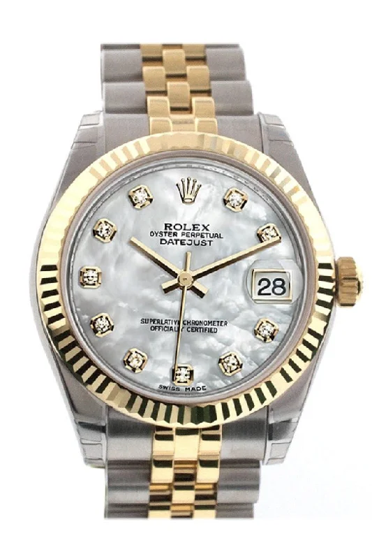 Rolex Datejust 31 Mother of Pearl Diamonds Dial Fluted Bezel 18K Gold Two Tone Jubilee Ladies 178273 Pre-owned-Rolex Datejust Jubilee Bracelet Watch