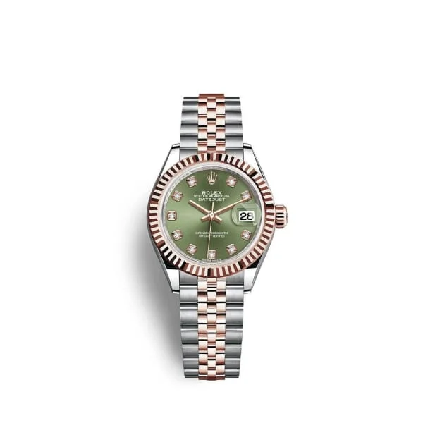 Rolex Lady-Datejust 28mm - Ref: 279171-0007 - Olive Green Diamond Dial, Two Tone Stainless Steel & 18K Rose Gold Jubilee Bracelet Women's Watch-Rolex Submariner Men’s Watch