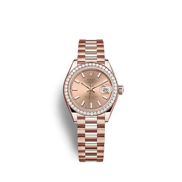 Rolex Lady-Datejust 28mm - Ref: 279135rbr-0025 - Rose Stick Dial & Diamond Bezel, 18K Rose Gold Presidential Bracelet Women's Watch-Rolex Oyster Perpetual 36mm Blue Dial Watch