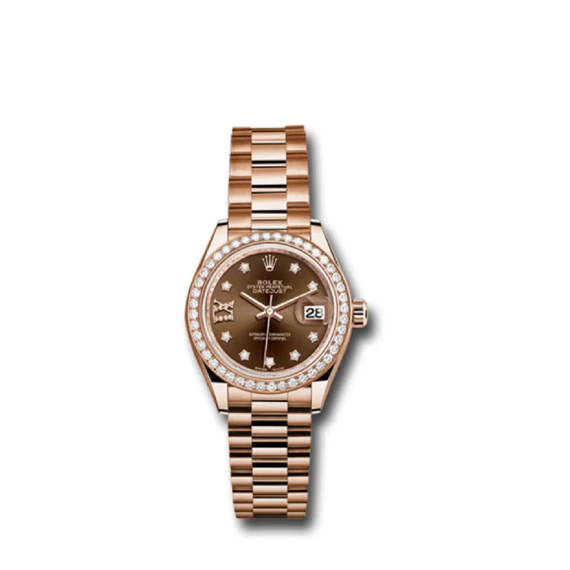 Rolex Lady-Datejust 28mm - Ref: 279135RBR cho9dix8dp - Chocolate Diamond Dial & Diamond Bezel, 18K Rose Gold Presidential Bracelet Women's Watch-Rolex Cosmograph Daytona 116500LN Black Dial Watch