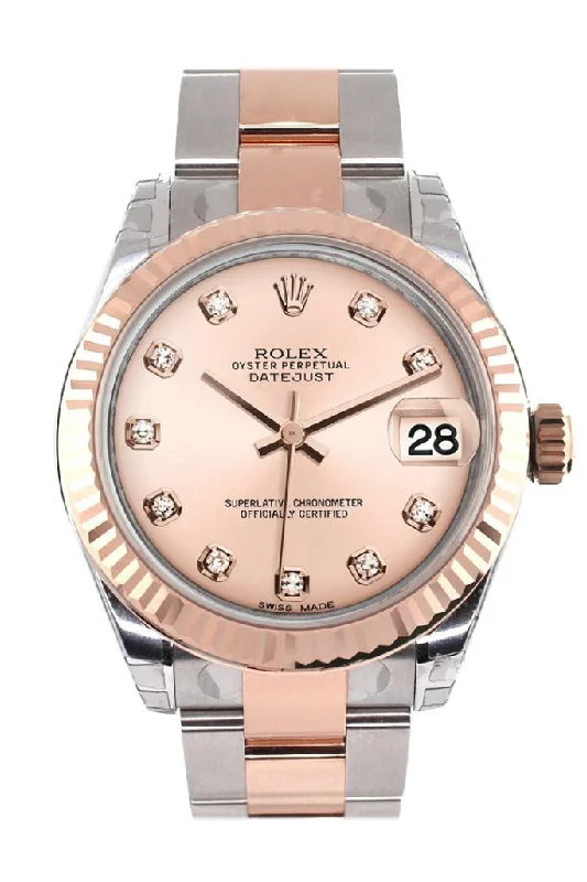 Rolex Datejust 31 Pink Diamond Dial Fluted Bezel 18K Rose Gold Two Tone Ladies Watch 178271 Pre-owned-Rolex Submariner 116613LN Watch