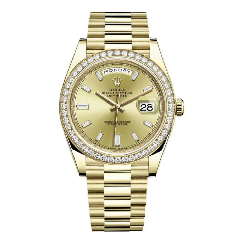 Rolex Day Date 40mm - Ref: 228348rbr-0002 - Champagne Stick Dial & Diamond Bezel, 18K Yellow Gold President Bracelet Men's Watch-Rolex Cosmograph Daytona 116500 Watch