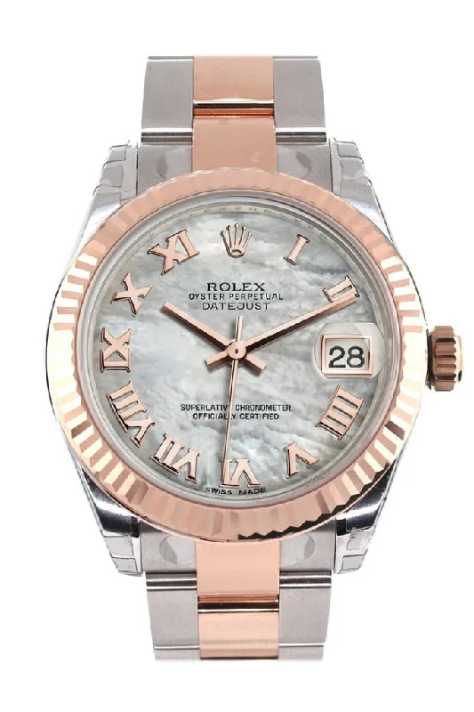 Rolex Datejust 31 White Mother of Pearl Roman Dial Fluted Bezel 18K Rose Gold Two Tone Ladies Watch 178271 Pre-owned-Rolex Milgauss 116400GV Green Crystal Watch