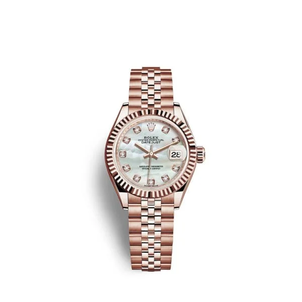 Rolex Lady-Datejust 28mm - Ref: 279175-0018 - White Mother of Pearl Diamond Dial, 18K Rose Gold Jubilee Bracelet Women's Watch-Rolex Submariner 116618LN Watch