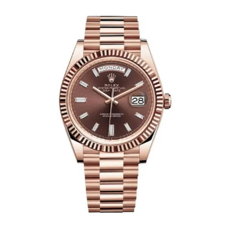 Rolex Day Date 40mm - Ref: 228235-0003 - Chocolate Diamond Dial & Fluted Bezel, 18K Rose Gold President Bracelet Men's Watch-Rolex Day-Date 40mm Diamond Dial Watch