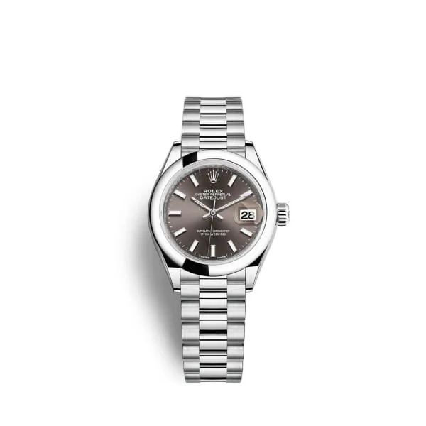 Rolex Lady-Datejust 28mm - Ref: 279166-0009 - Grey Stick Dial, Platinum Presidential Bracelet Women's Watch-Rolex Milgauss White Dial Watch