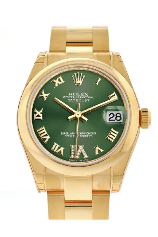 Rolex Datejust 31 Olive Green VI Diamonds Dial 18K Yellow Gold Ladies Watch 178248 Pre-owned-Rolex Milgauss Green Crystal Watch