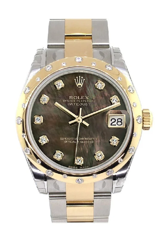 Rolex Datejust 31 Black Mother of Pearl Diamonds Dial Diamond Bezel 18K Gold Two Tone Ladies 178343 Pre-owned-Rolex Datejust 41mm Blue Dial Watch