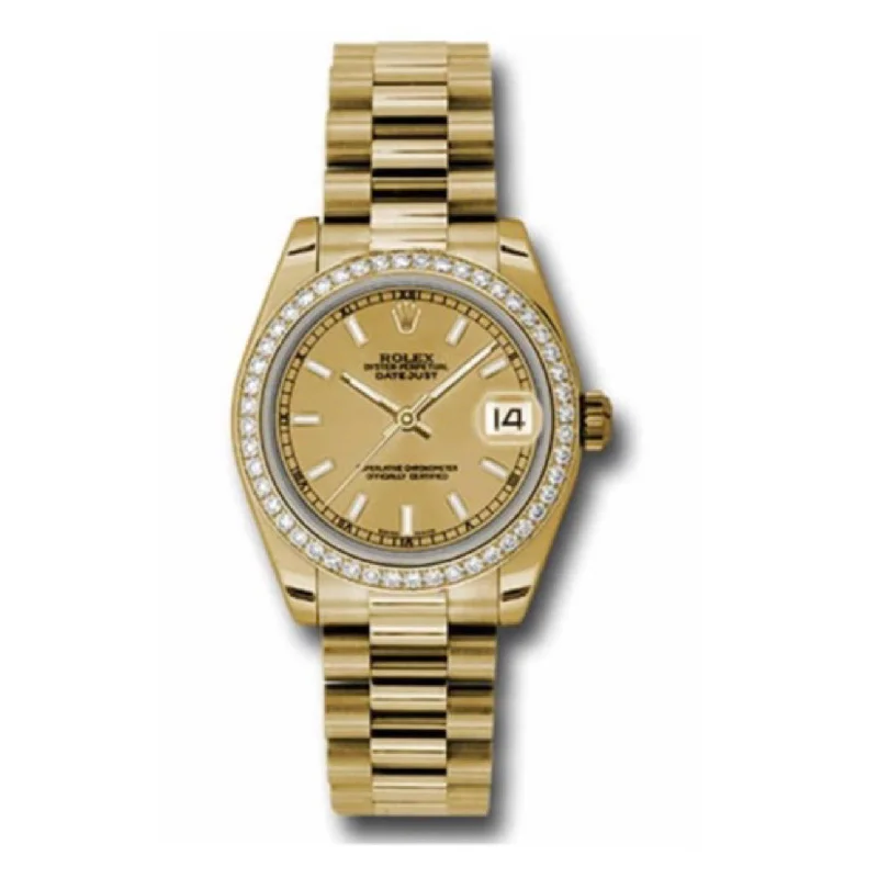 Rolex Datejust 31mm - Ref: 178288 chcap 2 - Champagne Dial & Diamond Bezel, 18K Yellow Gold President Bracelet Women's Watch-Rolex Milgauss 116400GV Watch