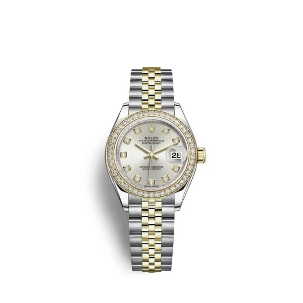 Rolex Lady-Datejust 28mm - Ref: 279383rbr-0007 - Silver Diamond Dial & Diamond Bezel, Two Tone Stainless Steel & 18K Yellow Gold Jubilee Bracelet Women's Watch-Rolex Datejust 36mm Pink Dial Watch