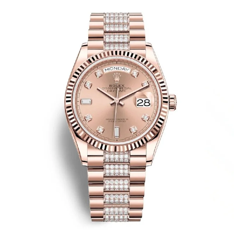 Rolex Day Date 36mm - Ref: 128235-0019 - Rose Diamond Dial & Diamond Bezel, 18K Rose Gold & Diamonds President Bracelet Watch-Rolex Datejust 116234 Watch