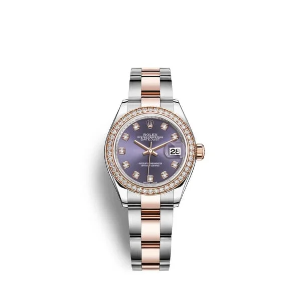 Rolex Lady-Datejust 28mm - Ref: 279381rbr-0016 - Aubergine Purple Diamond Dial & Diamond Bezel, Two Tone Stainless Steel & 18K Rose Gold Oyster Bracelet Women's Watch-Rolex Explorer 2 Watch