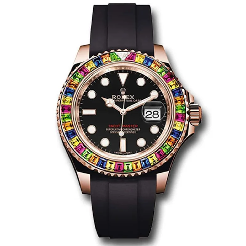 Rolex Yachtmaster 40mm - Ref: 116695 - Black Dial, Gemstone Rainbow Bezel & 18K Rose Gold Case, Black Oysterflex Bracelet Men's Watch-Rolex Day-Date 36mm Watch