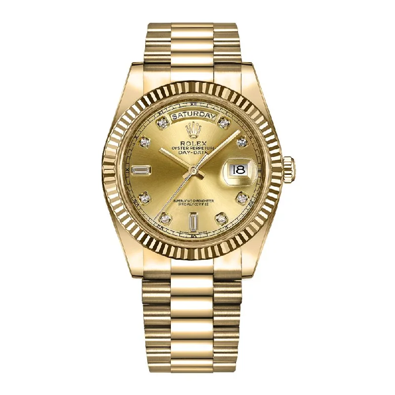 Rolex Day Date 41mm - Ref: 218238 - Champagne Diamond Dial & Fluted Bezel, 18K Yellow Gold President Bracelet Men's Watch-Rolex Yacht-Master 40mm Watch