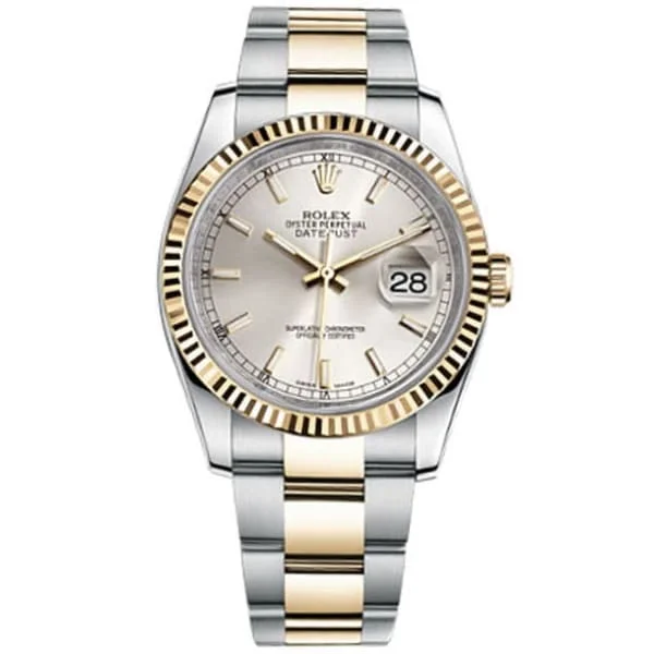 Rolex Datejust 36mm - Ref: 116233SSO - Silver Stick Dial, Two Tone Stainless Steel & 18K Yellow Gold Oyster Bracelet Watch-Rolex Submariner 114060 No Date Black Dial Watch