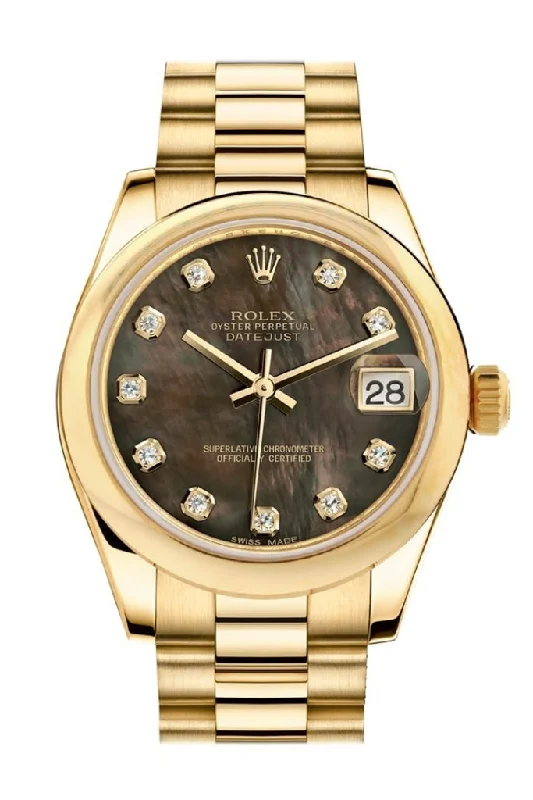 Rolex Datejust 31 Black Mother of Pearl Diamond Dial 18K Yellow Gold President Ladies Watch 178248 Pre-owned-Rolex Datejust 116200 Watch