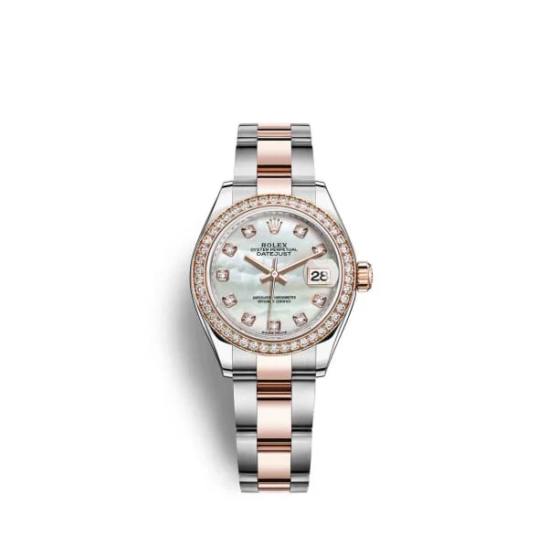 Rolex Lady-Datejust 28mm - Ref: 279381rbr-0014 - White Mother of Pearl Diamond Dial & Diamond Bezel, Two Tone Stainless Steel & 18K Rose Gold Oyster Bracelet Women's Watch-Rolex Datejust 28mm Watch