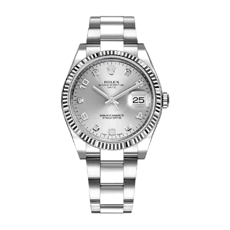 Rolex Date 34mm - Ref: 115234-0012 - Silver Diamond Dial, Stainless Steel Oyster Bracelet Watch-Rolex Milgauss White Dial Watch