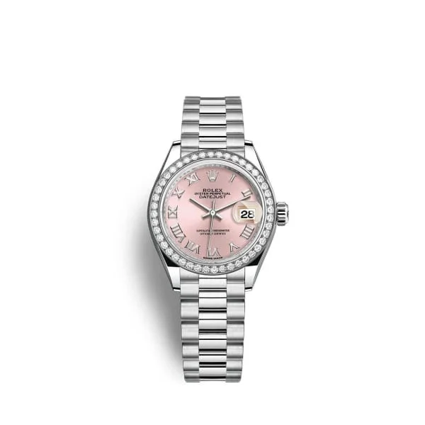 Rolex Lady-Datejust 28mm - Ref: 279136rbr-0012 - Pink Roman Dial & Diamond Bezel, 18K White Gold Presidential Bracelet Women's Watch-Rolex Yacht-Master 40mm Watch