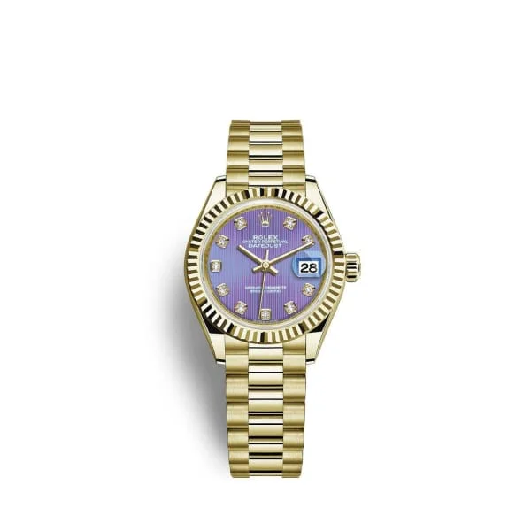 Rolex Lady Datejust 28mm - Ref: 279178-0018 - Purple Dial, 18K Yellow Gold President Bracelet Women's Watch-Rolex Day-Date President Watch