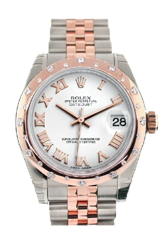 Rolex Datejust 31 White Roman Dial Diamond Bezel 18K Rose Gold Two Tone Jubilee Ladies Watch 178341 Pre-owned-Rolex Cosmograph Daytona 116520 Steel Watch