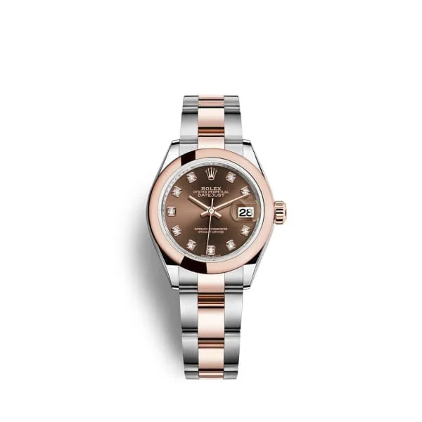 Rolex Lady-Datejust 28mm - Ref: 279161-0012 - Chocolate Diamond Dial, Two Tone Stainless Steel & 18K Rose Gold Oyster Bracelet Women's Watch-Rolex Cosmograph Daytona 18k Rose Gold Watch