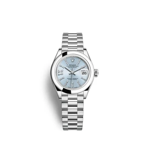 Rolex Lady-Datejust 28mm - Ref: 279166-0002 - Ice Blue Roman Diamond Dial, Platinum President Bracelet Women's Watch-Rolex Datejust 116334 Silver Dial Watch