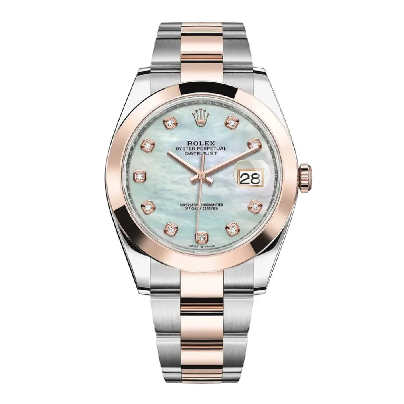 Rolex Datejust 41mm - Ref: 126301-0013 - White Mother of Pearl Diamond Dial, Two Tone Stainless Steel & 18K Rose Gold Oyster Bracelet Men's Watch-Rolex Datejust 41mm Black Dial Watch