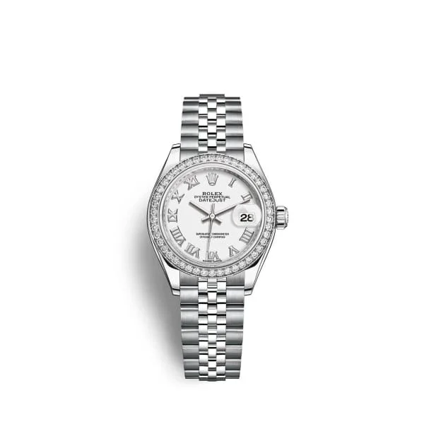 Rolex Lady-Datejust 28mm - Ref: 279384rbr-0019 - White Roman Dial & Diamond Bezel, Stainless Steel Jubilee Bracelet Women's Watch-Rolex Explorer 2 Watch