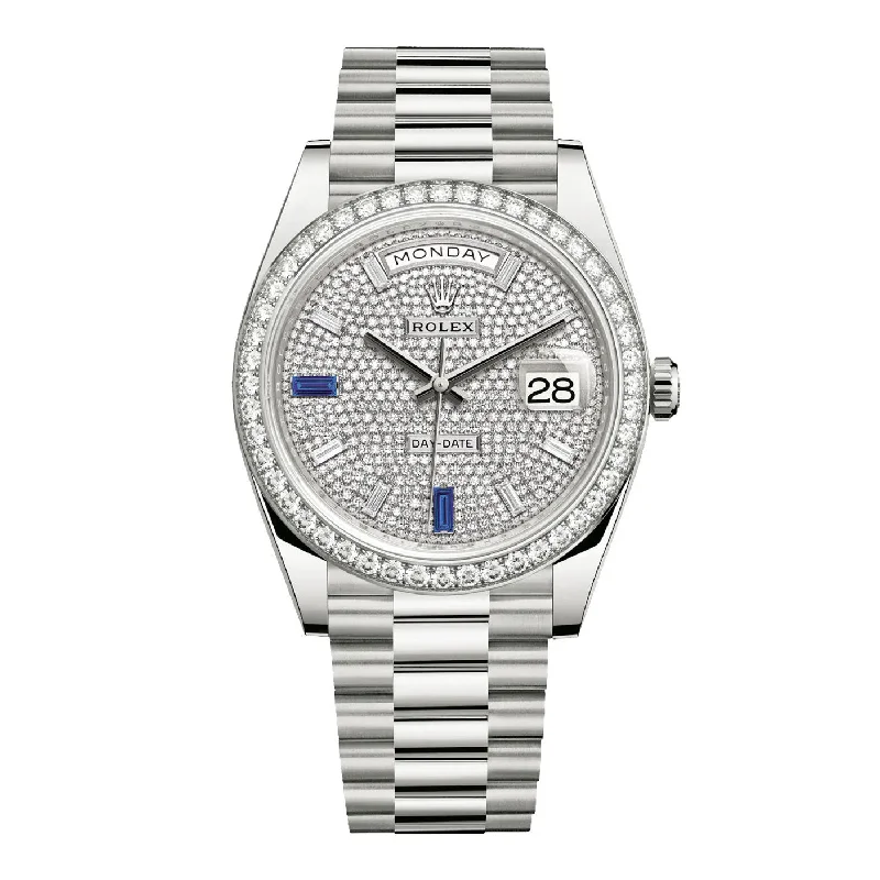 Rolex Day Date 40mm - Ref: 228349rbr-0036 - Pave Diamond / Sapphire Dial & Diamond Bezel, 18K White Gold President Bracelet Men's Watch-Rolex Submariner 116610LN Watch