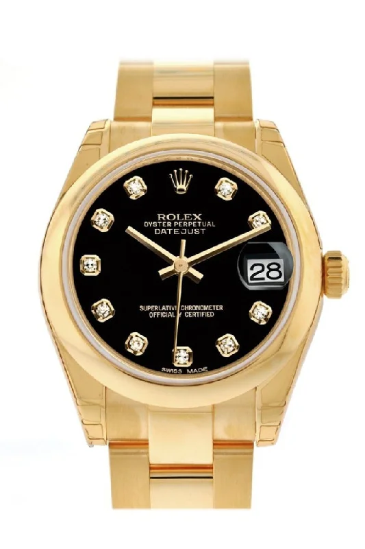 Rolex Datejust 31 Black Diamond Dial 18K Yellow Gold Ladies Watch 178248 Pre-owned-Rolex Datejust 41mm Jubilee Bracelet Watch