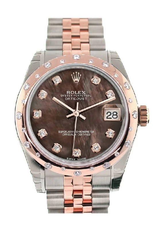 Rolex Datejust 31 Black Mother of Pearl Diamond Dial Diamond Bezel 18K Rose Gold Two Tone Jubilee Ladies Watch 178341 Pre-owned-Rolex Submariner 116618LN Watch