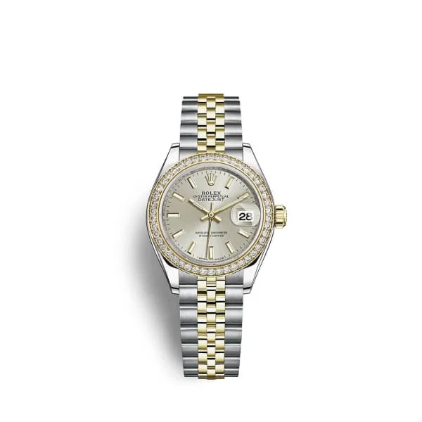 Rolex Lady-Datejust 28mm - Ref: 279383rbr-0017 - Silver Stick Dial & Diamond Bezel, Two Tone Stainless Steel & 18K Yellow Gold Jubilee Bracelet Women's Watch-Rolex Submariner Hulk 116610LV Watch