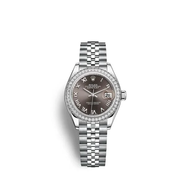 Rolex Lady-Datejust 28mm - Ref: 279384rbr-0015 - Dark Grey Roman Dial & Diamond Bezel, Stainless Steel Jubilee Bracelet Women's Watch-Rolex Day-Date 36mm Diamond Dial Watch