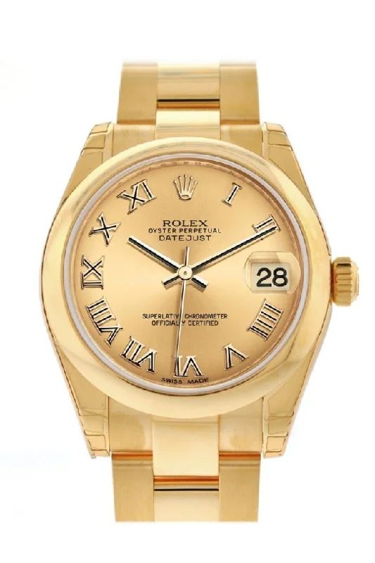 Rolex Datejust 31 Champagne Roman Dial 18K Yellow Gold Ladies Watch 178248 Pre-owned-Rolex Yacht-Master 40mm Blue Dial Watch