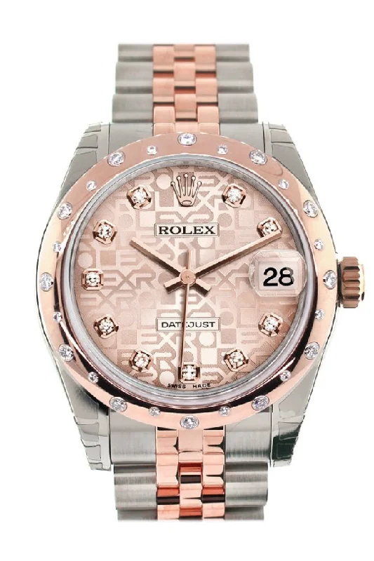 Rolex Datejust 31 Pink Jubilee Diamond Dial 18K Rose Gold Two Tone Ladies Watch 178341 Pre-owned-Rolex Submariner 114060 No Date Black Dial Watch