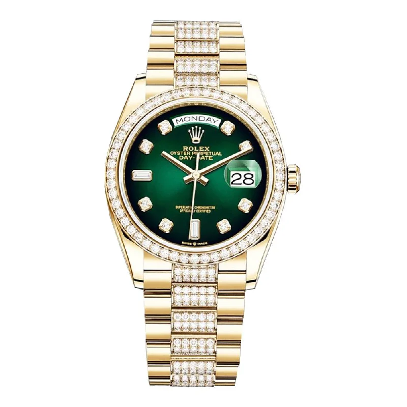 Rolex Day Date 36mm - Ref: 128348rbr-0036 - Green Ombre Diamond Dial & Diamond Bezel, 18K Yellow Gold & Diamonds President Bracelet Watch-Rolex Daytona 116528 Watch