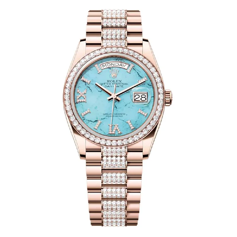 Rolex Day Date 36mm - Ref: 128345RBR - Tiffany Blue Turquoise Diamond Dial & Diamond Bezel, 18K Rose Gold & Diamonds President Bracelet Watch-Rolex Daytona 116519LN Watch