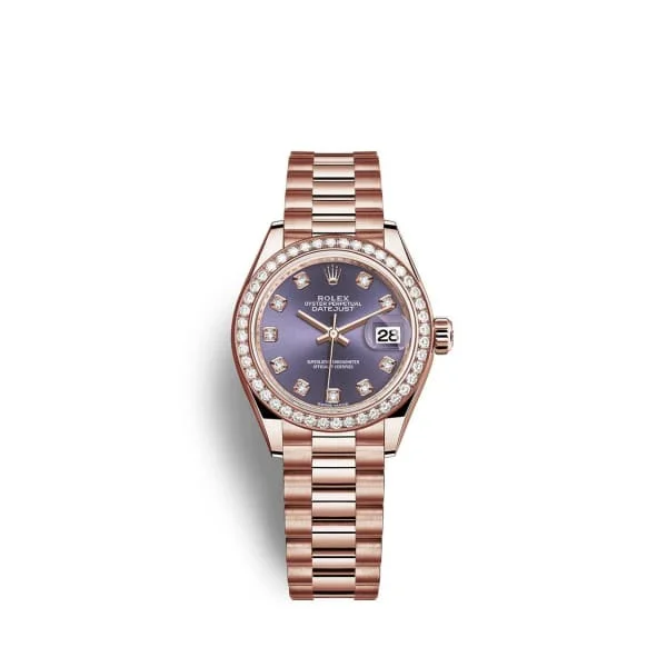 Rolex Lady Datejust 28mm - Ref: 279135rbr-0020 - Aubergine Purple Dial, 18K Rose Gold President Bracelet Women's Watch-Rolex Yacht-Master Women’s Watch