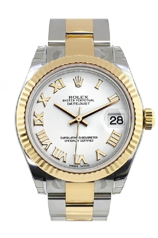 Rolex Datejust 31 White Roman Dial Fluted Bezel 18K Gold Two Tone Ladies 178273 Pre-owned-Rolex Day-Date 36mm Diamond Dial Watch