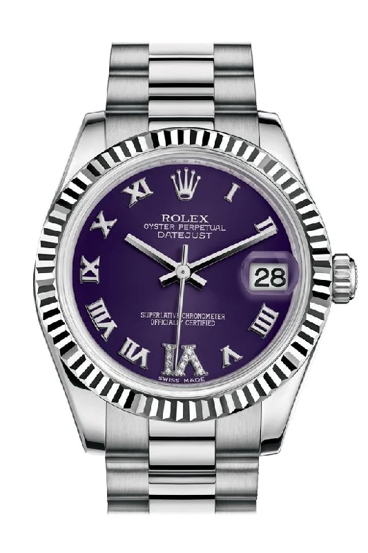 Rolex Datejust 31mm - Ref: 178279 pdrp - Purple Dial, 18K White Gold President Bracelet Women's Watch-Rolex GMT-Master II Batman Watch