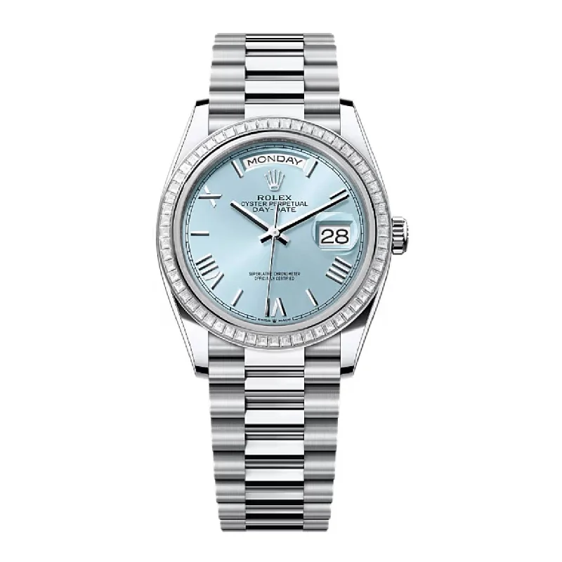 2024 Release Rolex Day-Date 36 mm | Platinum President bracelet | Ice blue dial Diamond bezel | Men's Watch 128396TBR-Rolex Datejust Women’s Watch