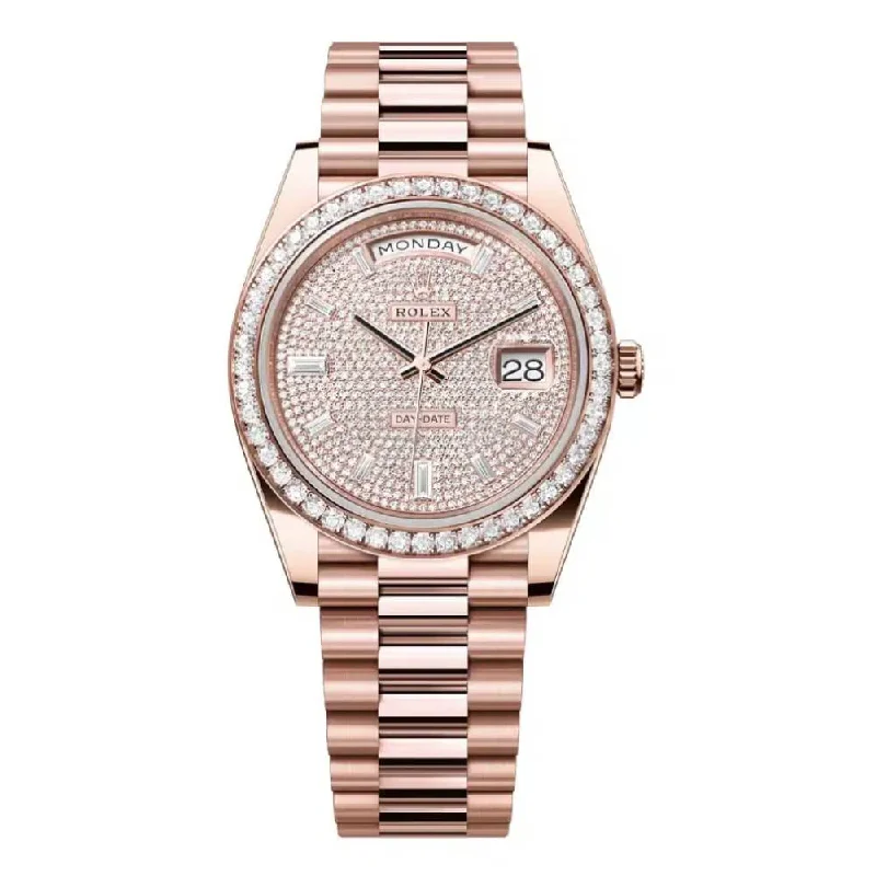 Rolex Day Date 40mm - Ref: 228345rbr-0002 - Pave Diamond Dial & Diamond Bezel, 18K Rose Gold President Bracelet Men's Watch-Rolex Milgauss 116400GV Watch