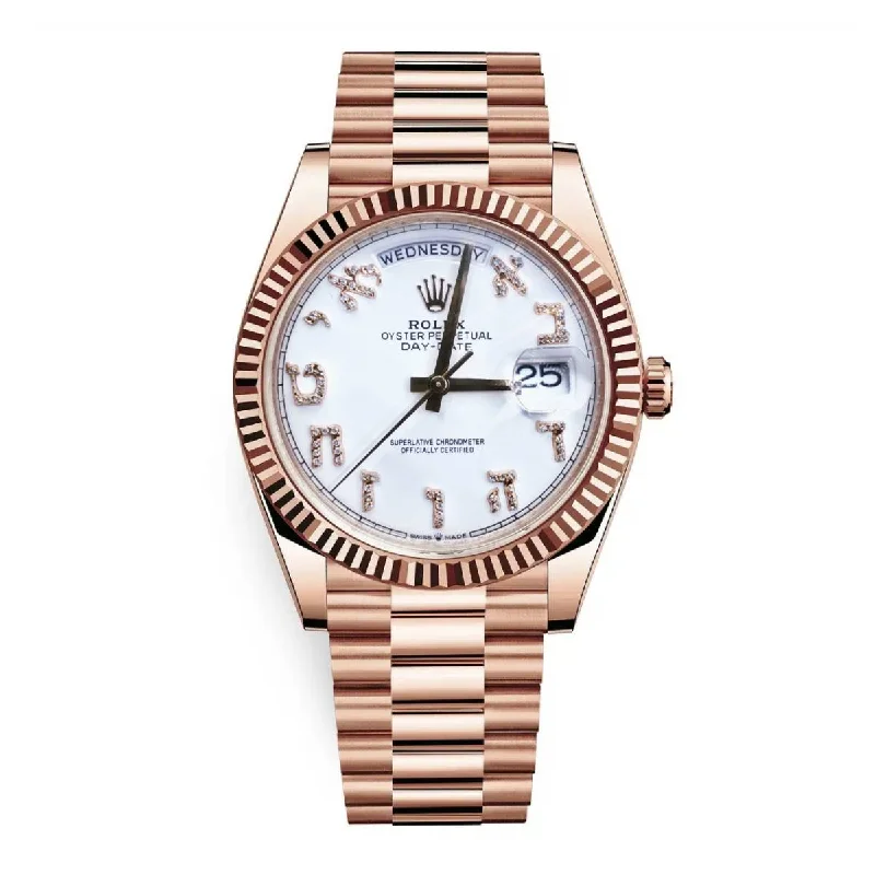 Rolex Day Date 40mm - Ref: 228235 - White Hebrew Dial, & Fluted Bezel, 18K Rose Gold President Bracelet Men's Watch-Rolex Submariner 16610 Black Dial Watch