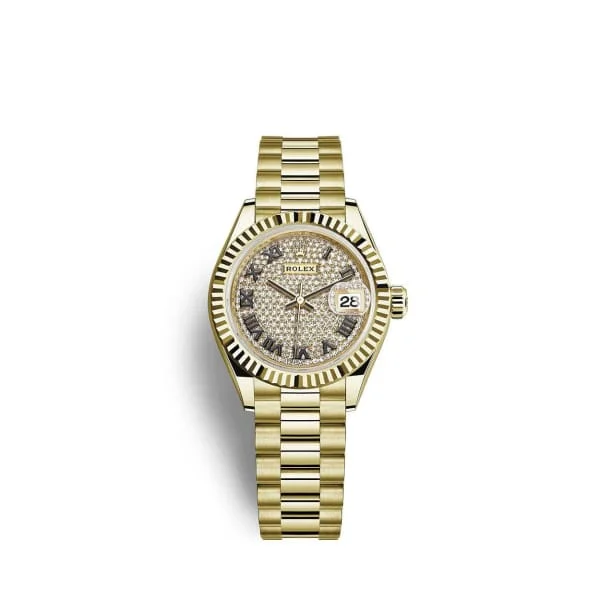 Rolex Lady Datejust 28mm - Ref: 279178-0031 - Diamond Pave Dial, 18K Yellow Gold President Bracelet Women's Watch-Rolex Daytona 116509 Watch