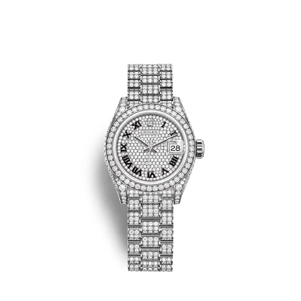 Rolex Lady Datejust 28mm - Ref: 279459rbr-0001 - Diamond Pave Dial, 18K White Gold President Bracelet Women's Watch-Rolex Datejust 31mm Rose Gold Watch