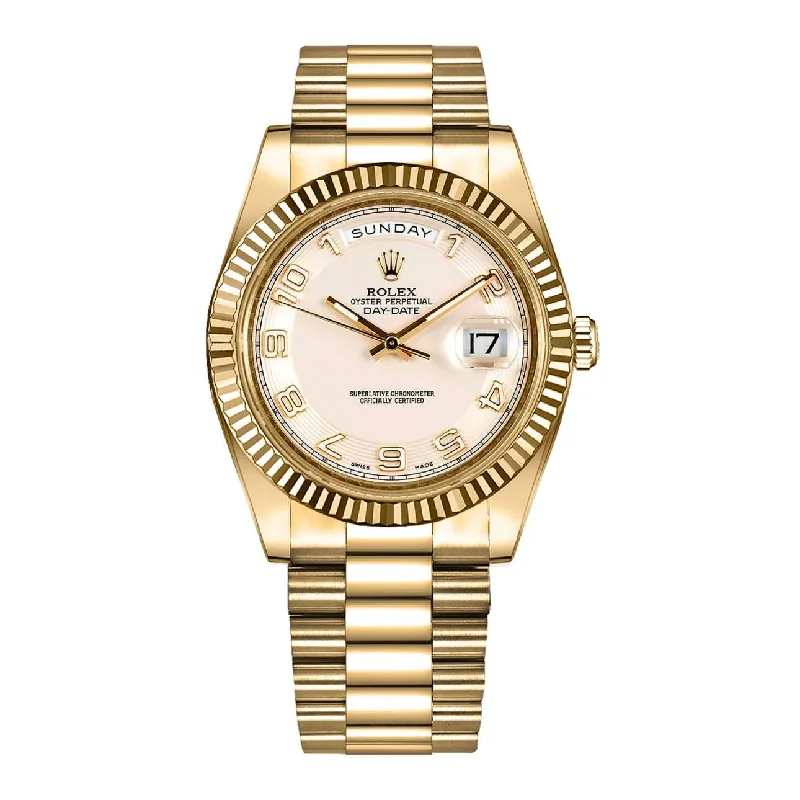 Rolex Day Date II 41mm - Ref: 218238 - Ivory Concentric Roman Dial & Fluted Bezel, 18K Yellow Gold President Bracelet Men's Watch-Rolex Datejust 41mm Diamond Dial Watch