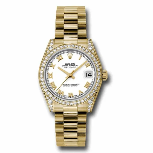 Rolex Datejust 31mm - Ref: 178158 wrp - White Dial & Diamond Bezel - Diamond Case, 18K Yellow Gold President Bracelet Women's Watch-Rolex Oyster Perpetual 41mm Watch